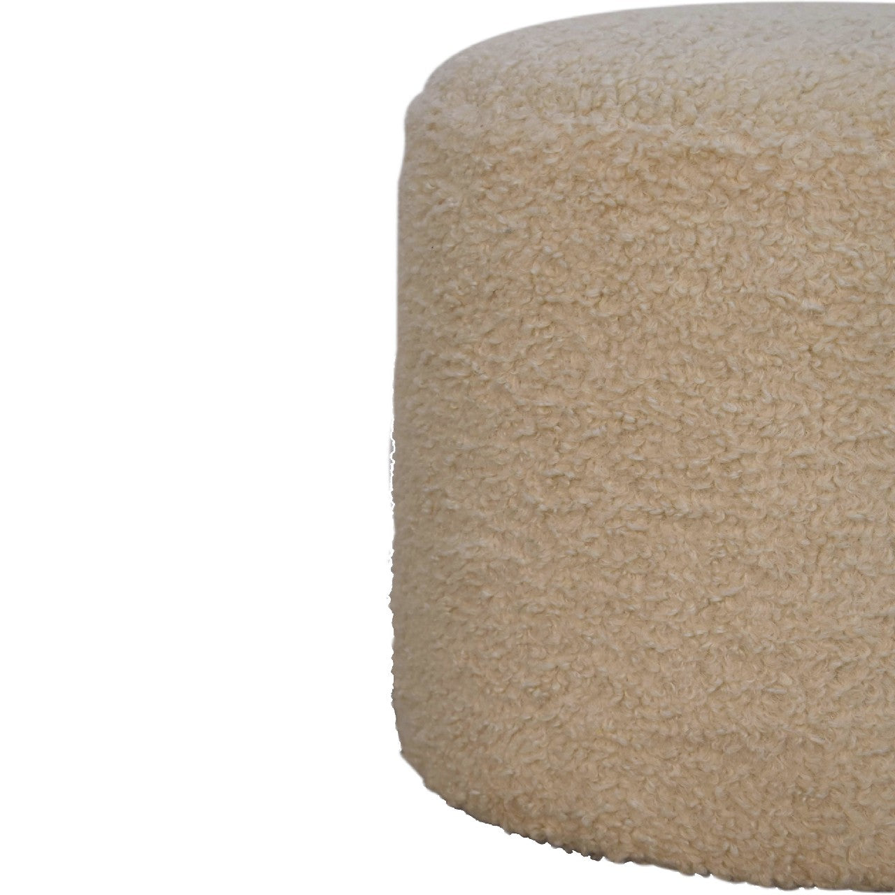 Cream Boucle Fabric Round Footstool - CasaFenix