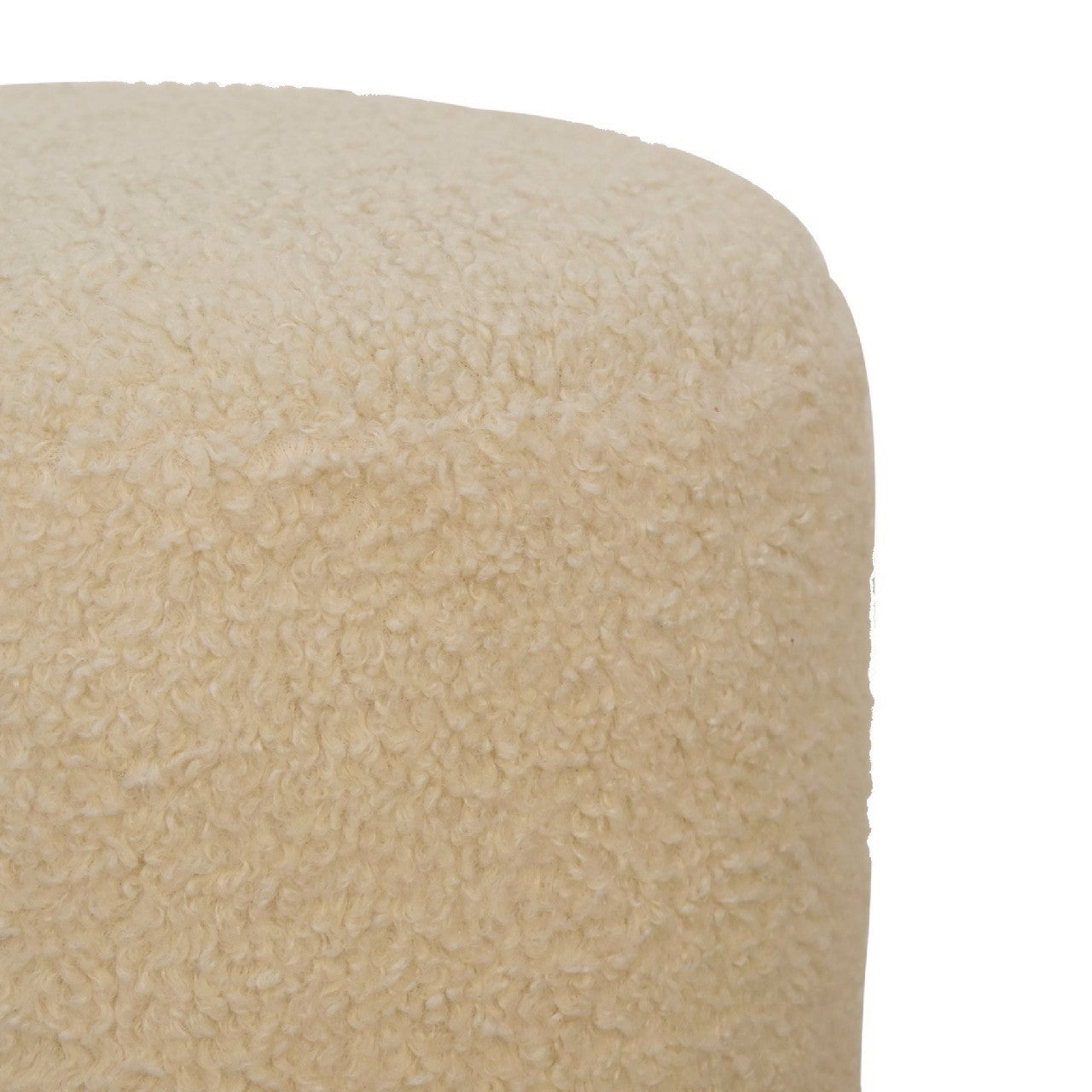 Cream Boucle Fabric Round Footstool - CasaFenix
