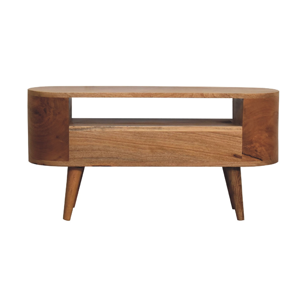 Mini Rounded Entertainment Unit TV Stand Oak-Ish Finish - CasaFenix