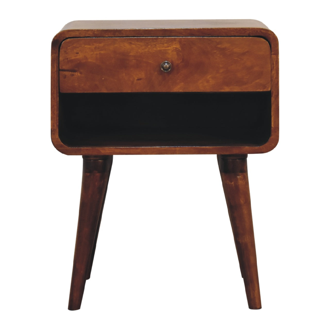 Curved Chestnut Bedside with Open Slot - CasaFenix