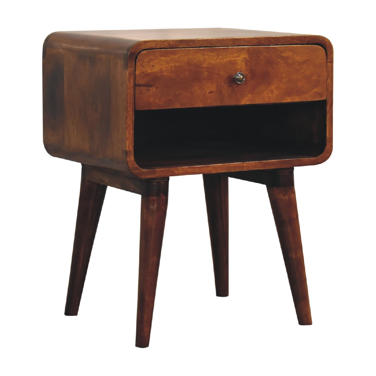 Curved Chestnut Bedside with Open Slot - CasaFenix