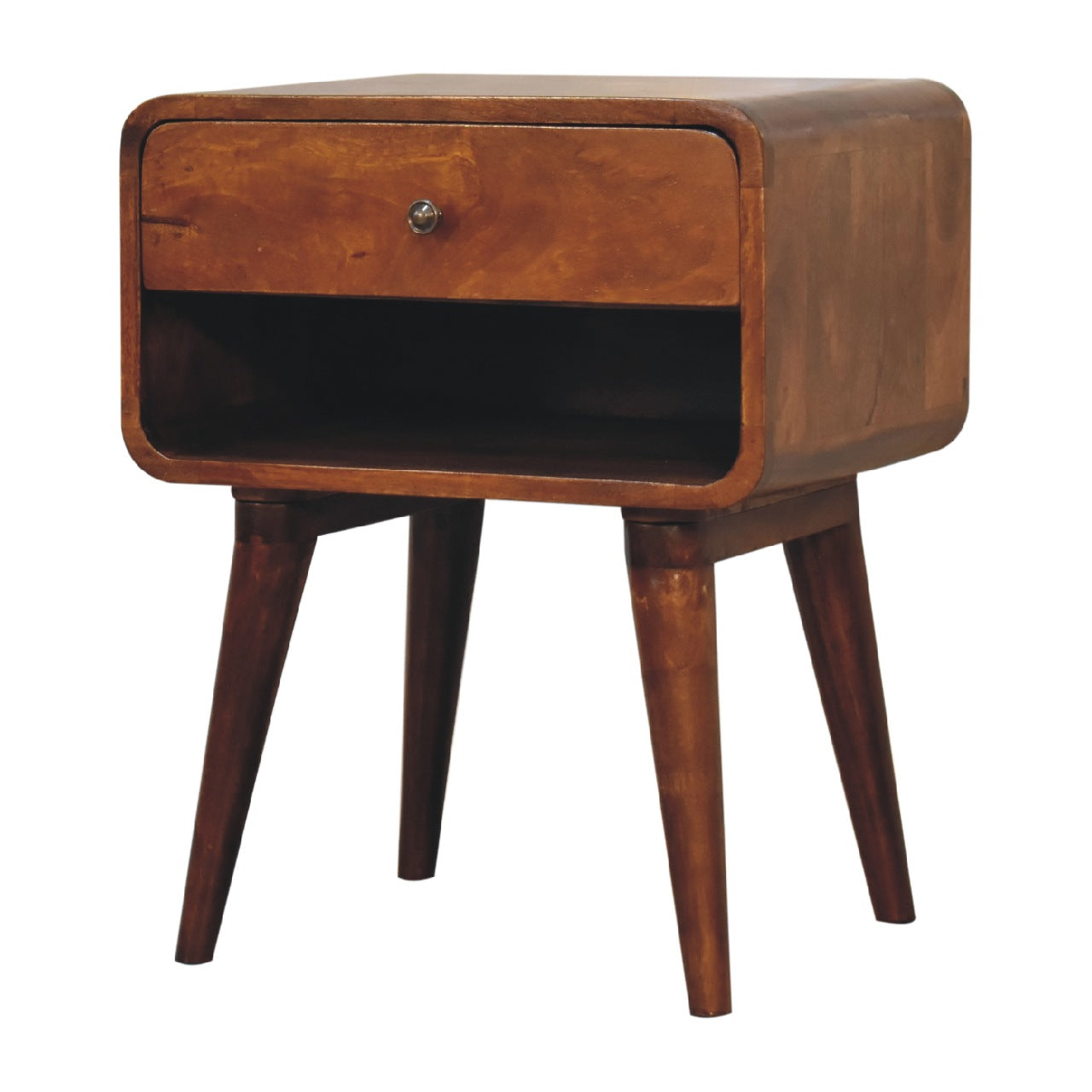 Curved Chestnut Bedside with Open Slot - CasaFenix