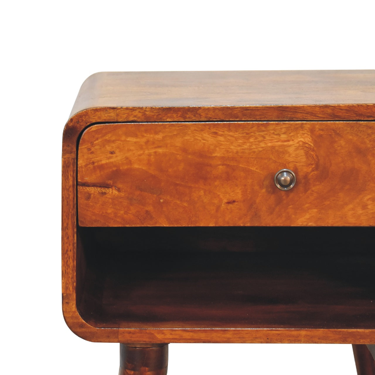 Curved Chestnut Bedside with Open Slot - CasaFenix