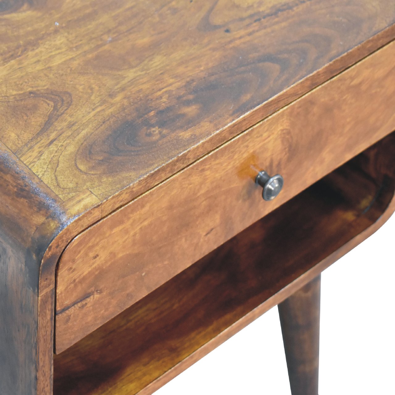 Curved Chestnut Bedside with Open Slot - CasaFenix