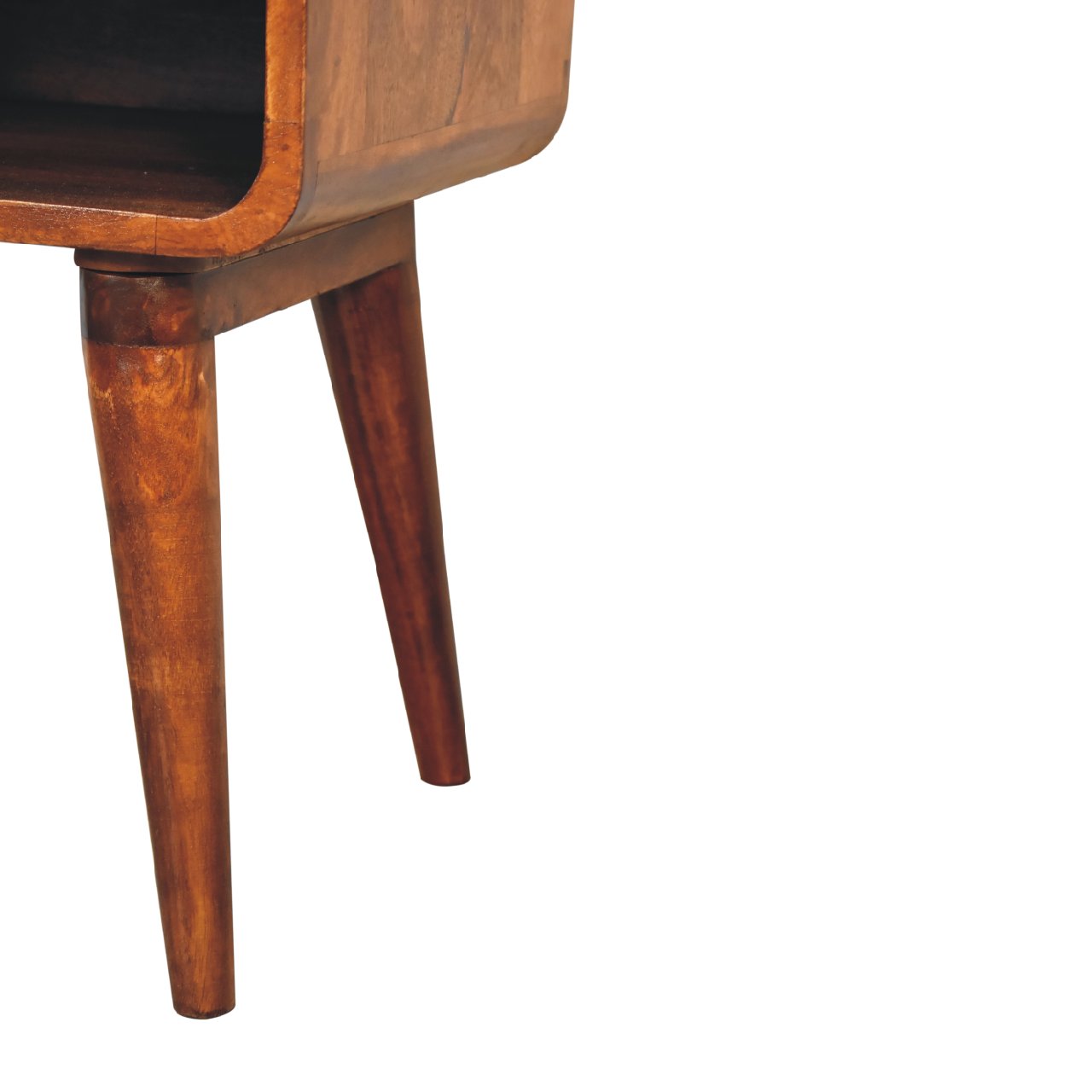 Curved Chestnut Bedside with Open Slot - CasaFenix
