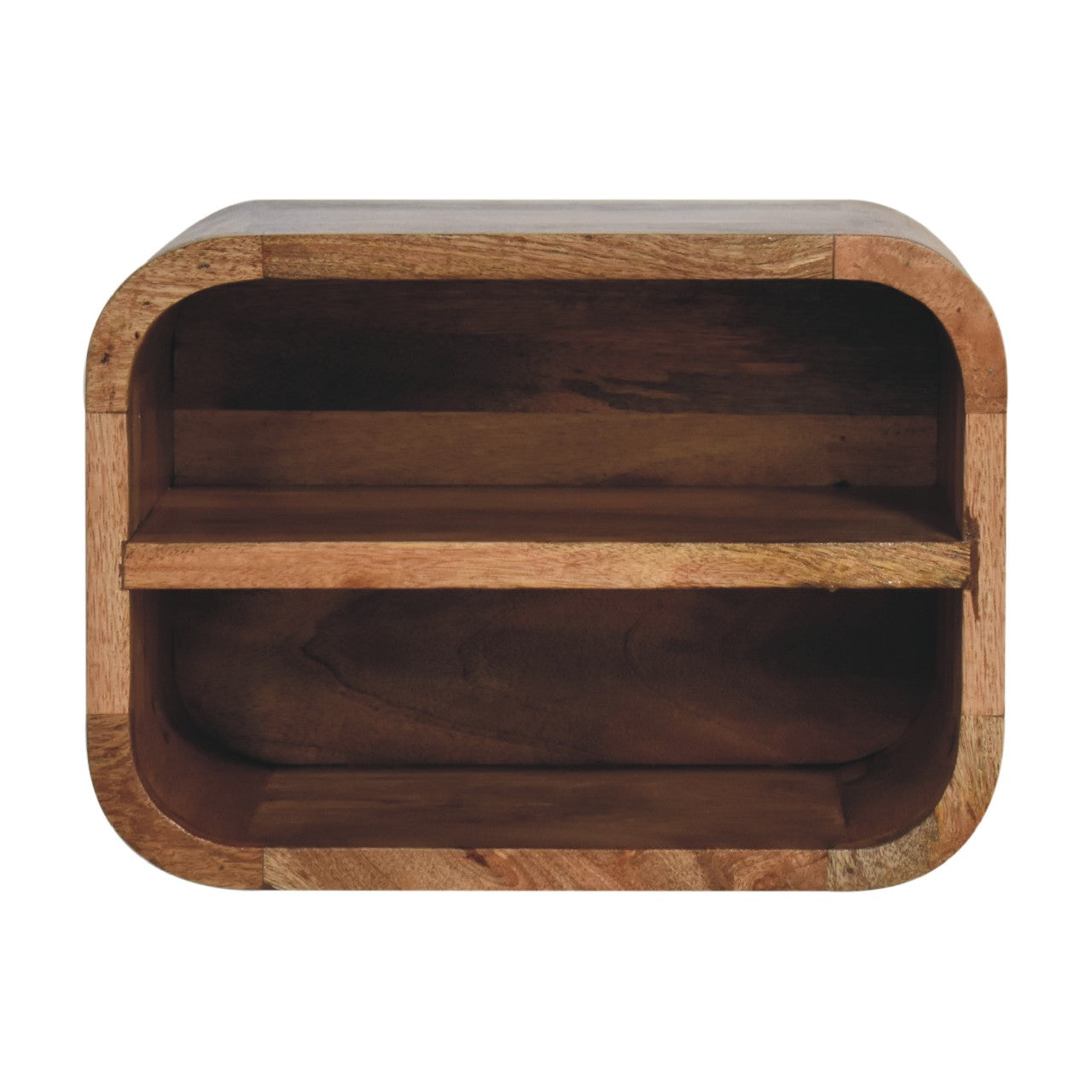 IN3429 - Open Curved Oak-ish 2 Drawer Wall Mounted Bedside - CasaFenix