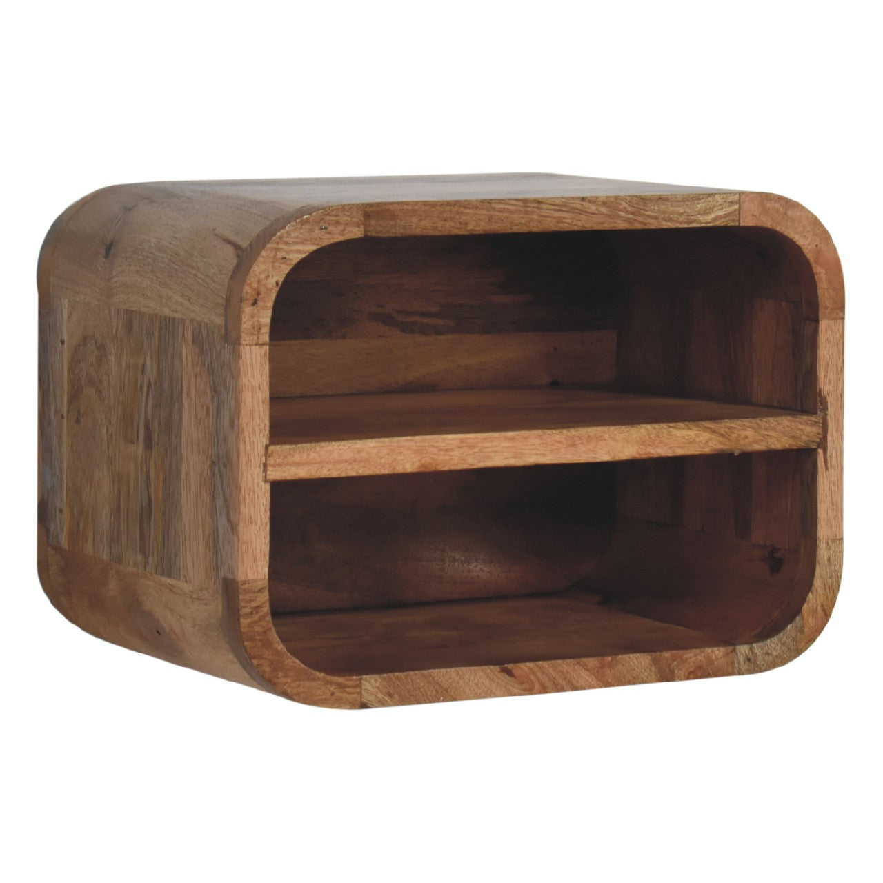 IN3429 - Open Curved Oak-ish 2 Drawer Wall Mounted Bedside - CasaFenix