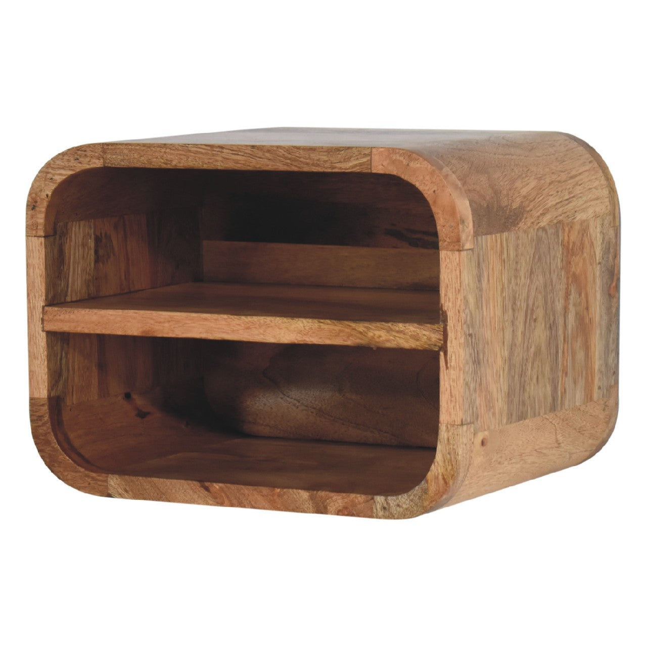 IN3429 - Open Curved Oak-ish 2 Drawer Wall Mounted Bedside - CasaFenix