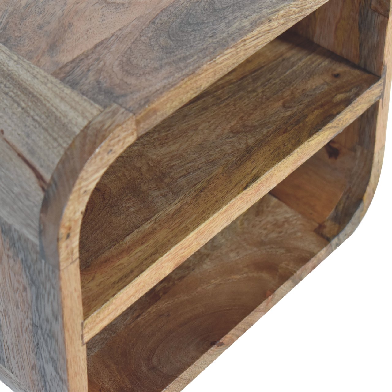 IN3429 - Open Curved Oak-ish 2 Drawer Wall Mounted Bedside - CasaFenix