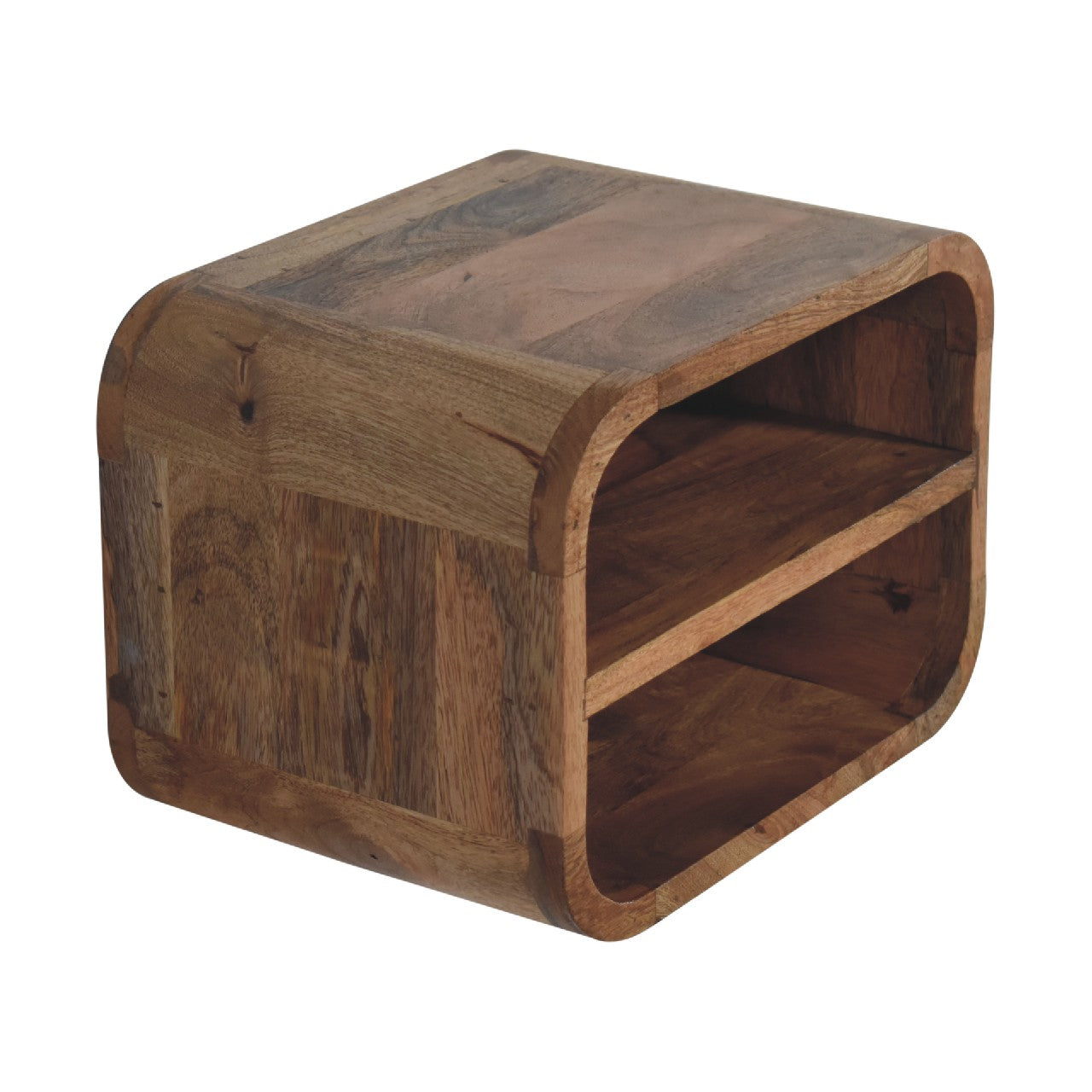 IN3429 - Open Curved Oak-ish 2 Drawer Wall Mounted Bedside - CasaFenix