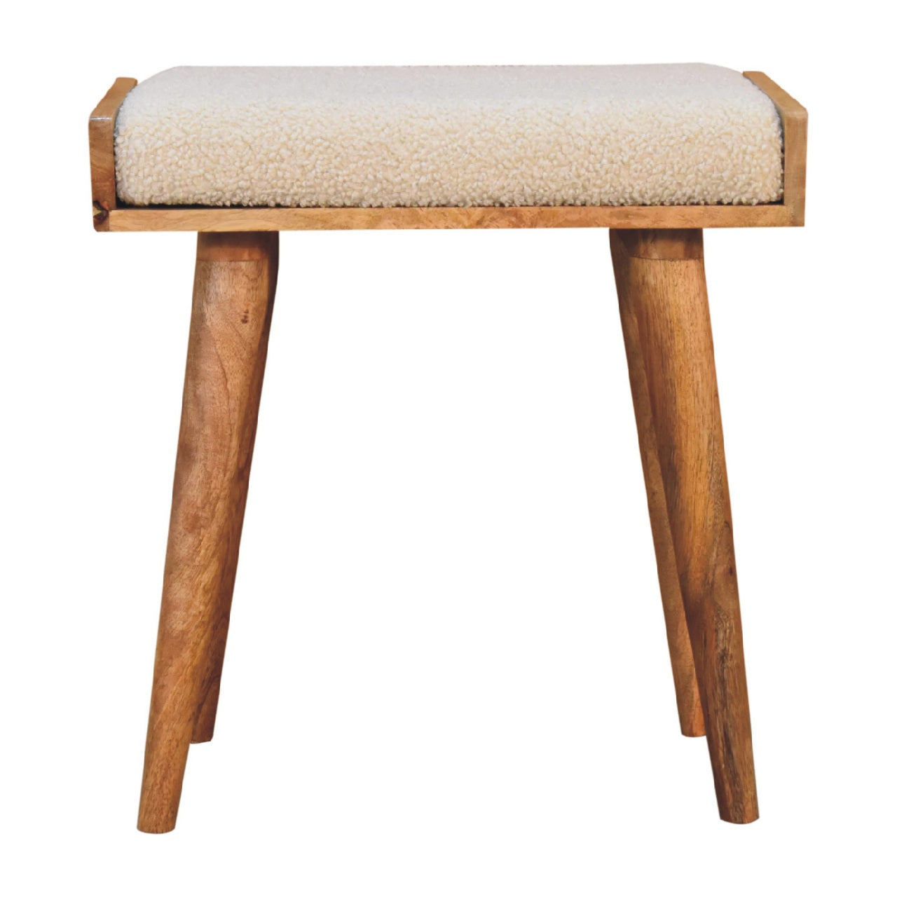 Boucle Cream Tray Style Footstool - CasaFenix