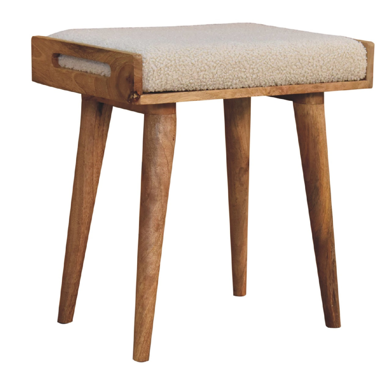 Boucle Cream Tray Style Footstool - CasaFenix
