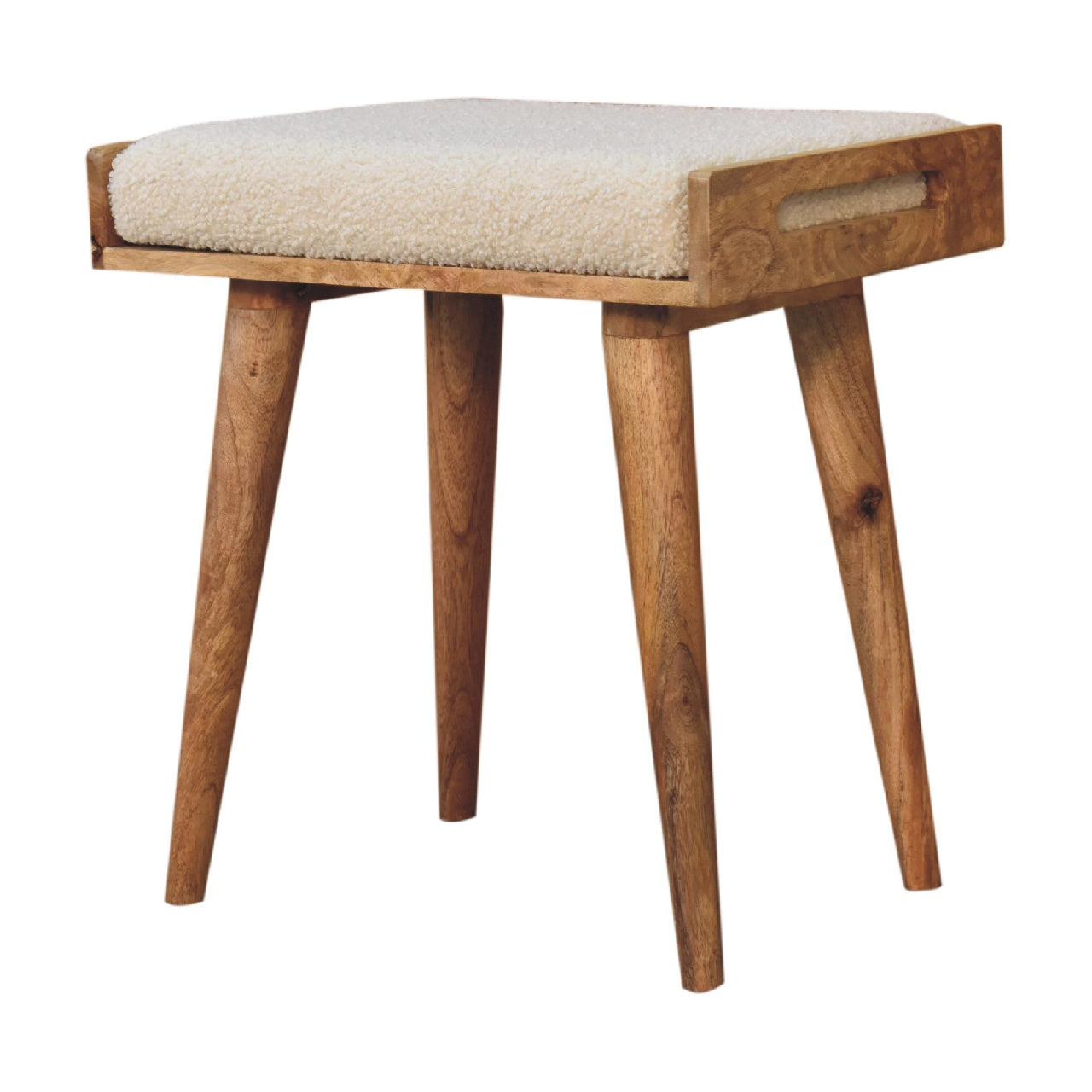 Boucle Cream Tray Style Footstool - CasaFenix