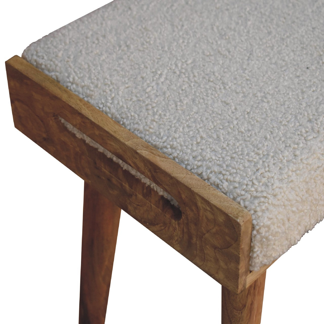 Boucle Cream Tray Style Footstool - CasaFenix