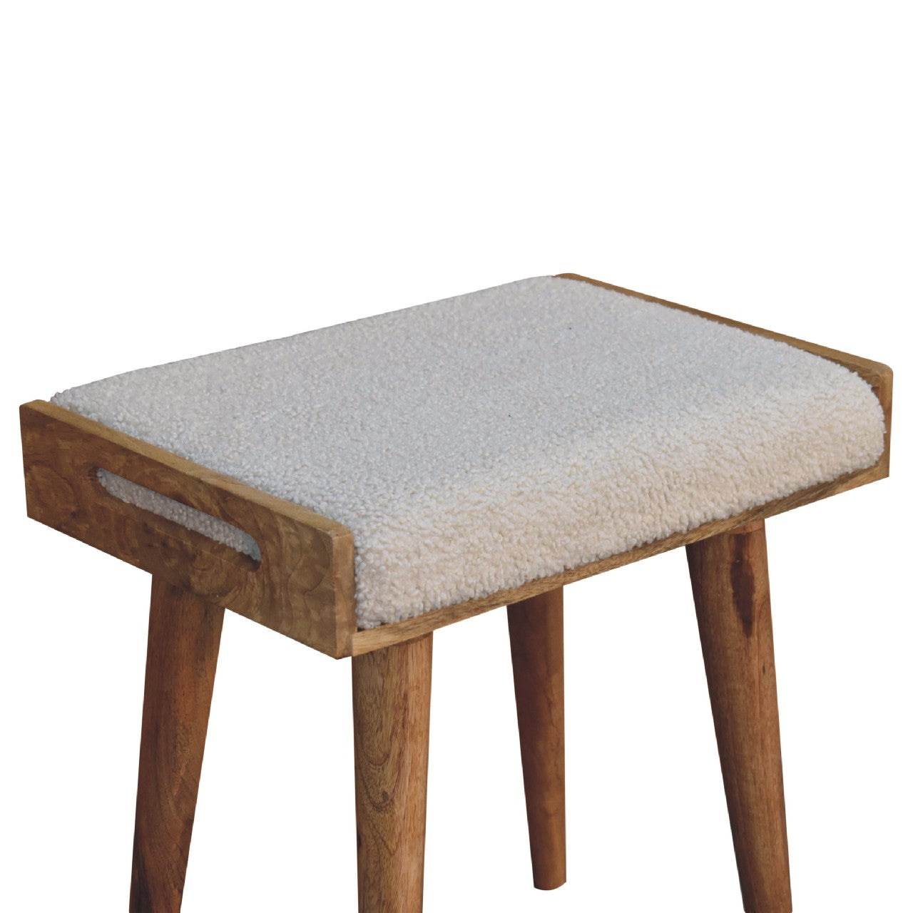 Boucle Cream Tray Style Footstool - CasaFenix