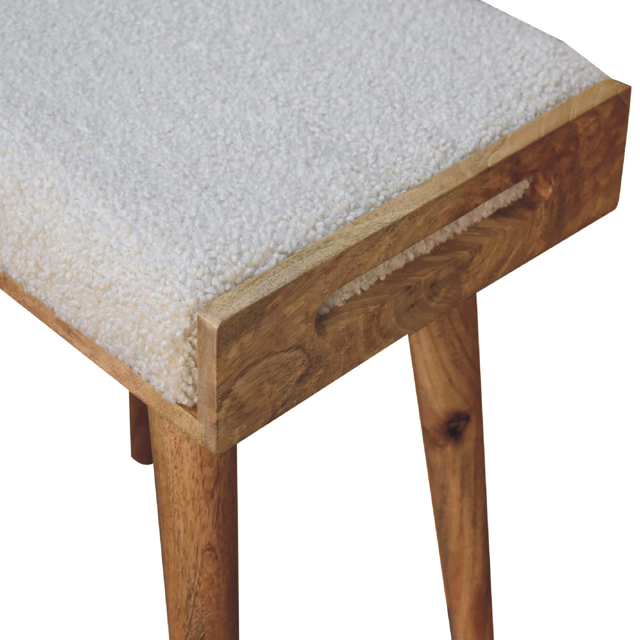 Boucle Cream Tray Style Footstool - CasaFenix
