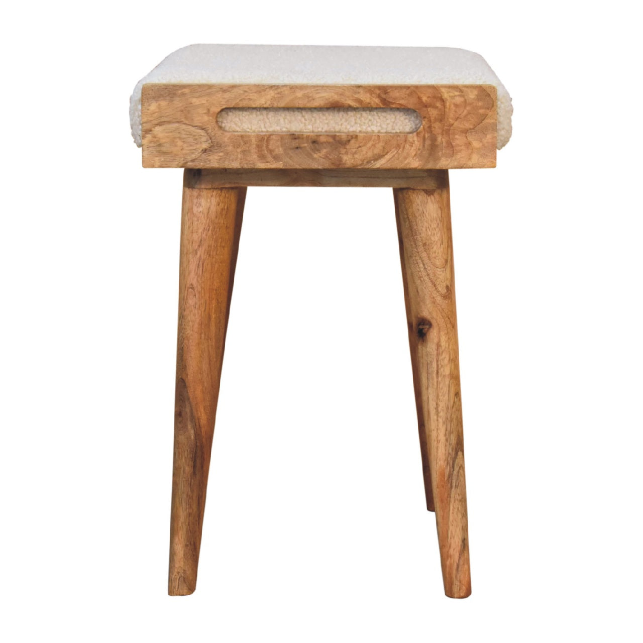 Boucle Cream Tray Style Footstool - CasaFenix