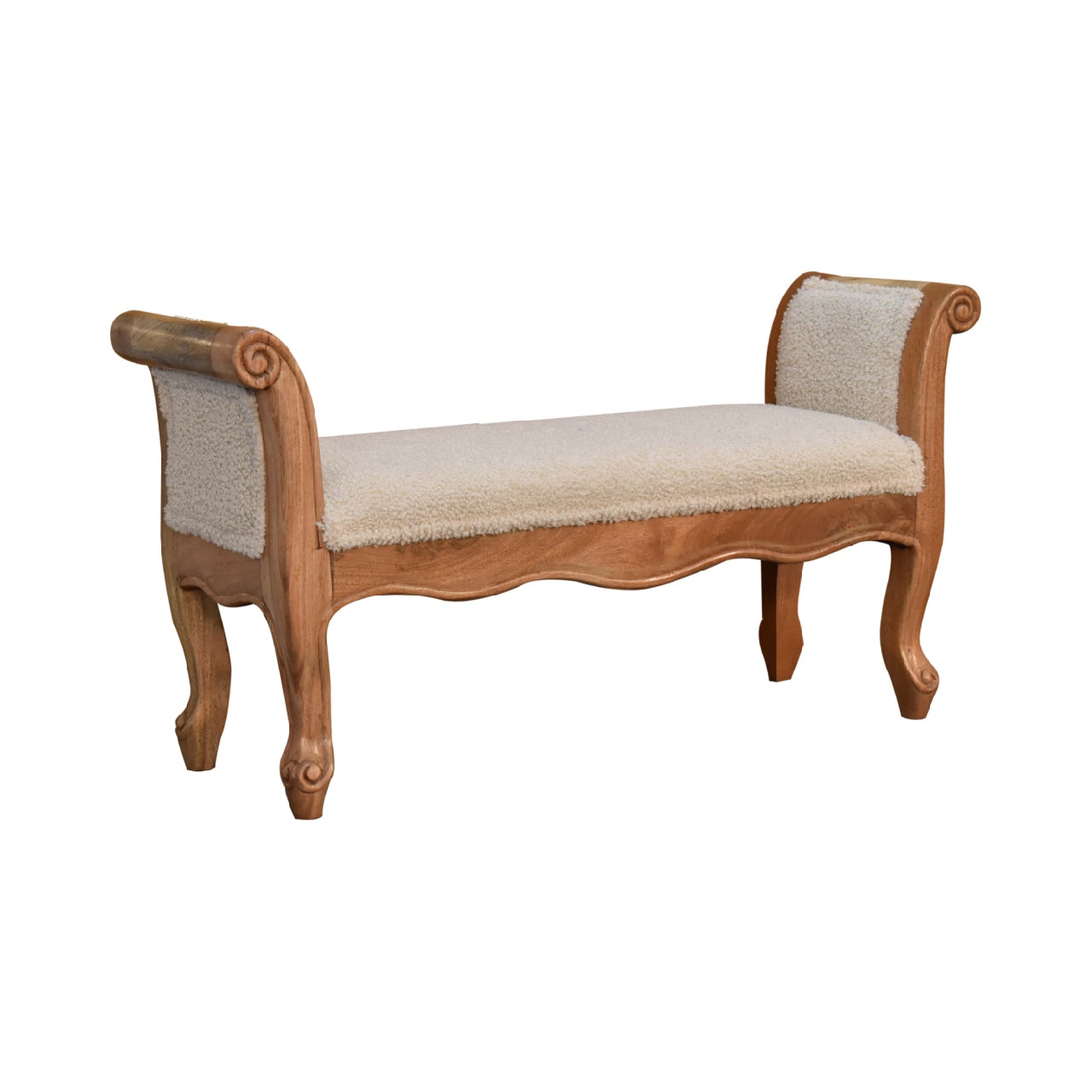 Boucle Cream French Style Bench - CasaFenix