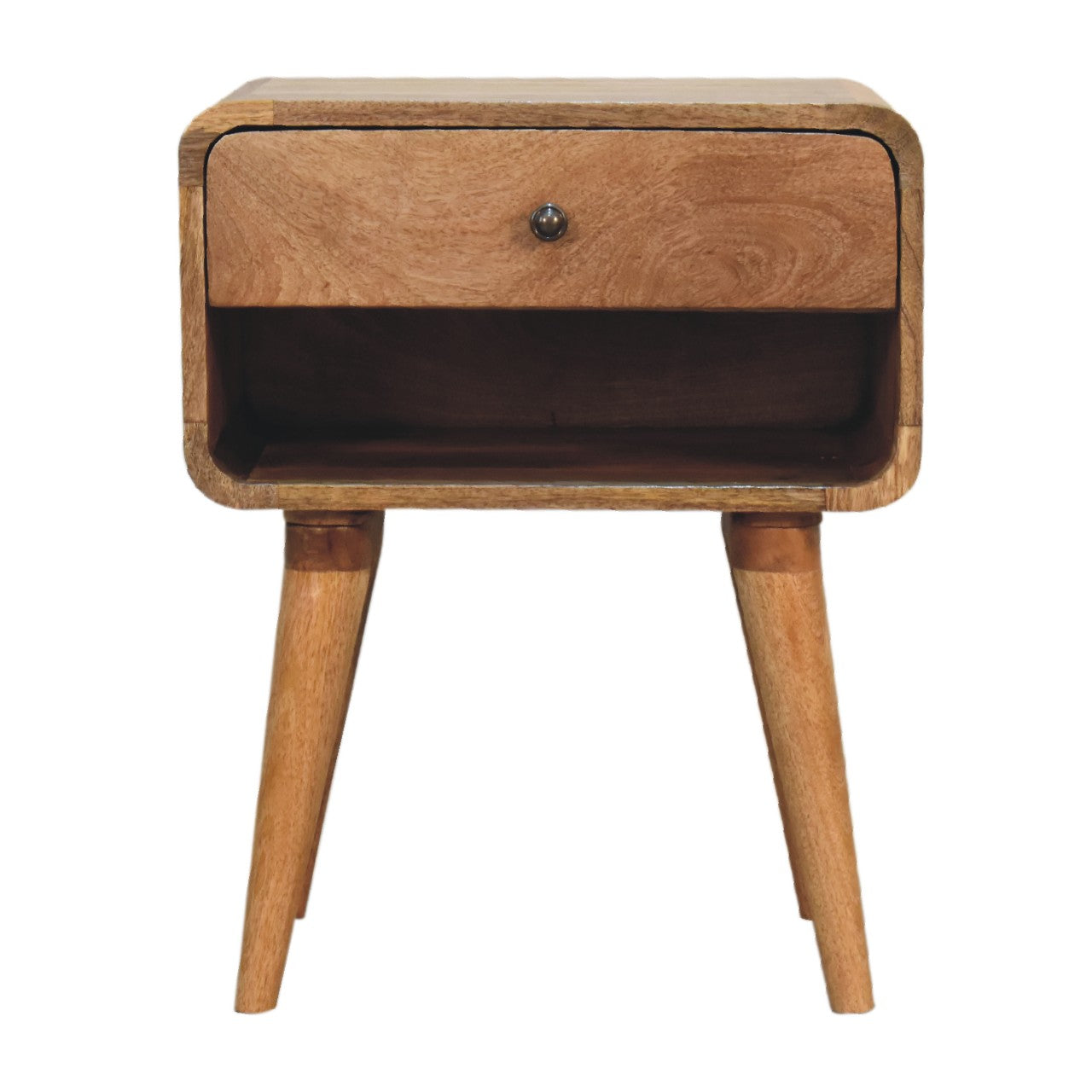 Curved Oak-ish Bedside with Open Slot - CasaFenix