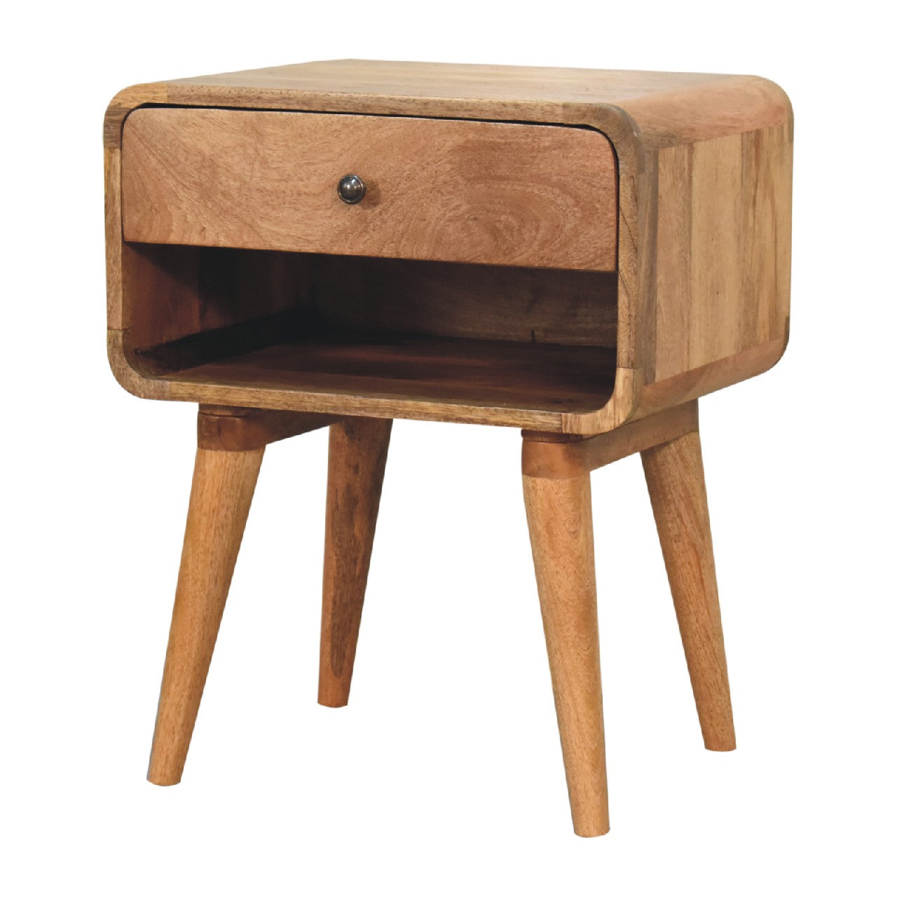 Curved Oak-ish Bedside with Open Slot - CasaFenix