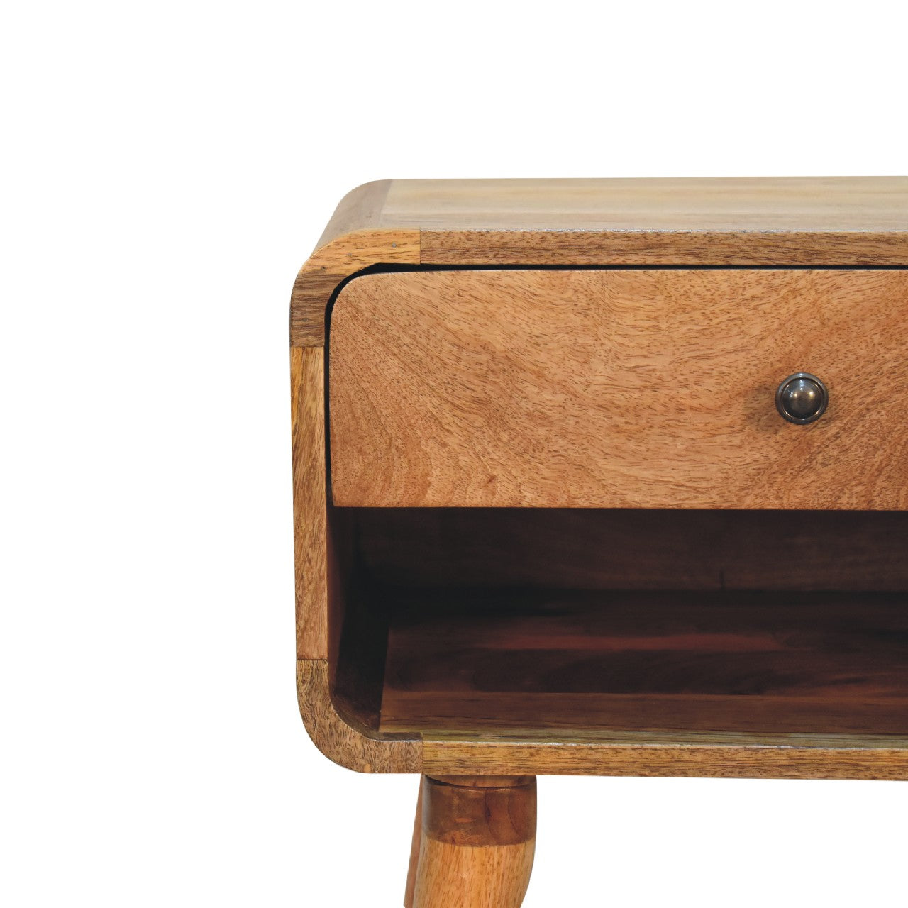Curved Oak-ish Bedside with Open Slot - CasaFenix