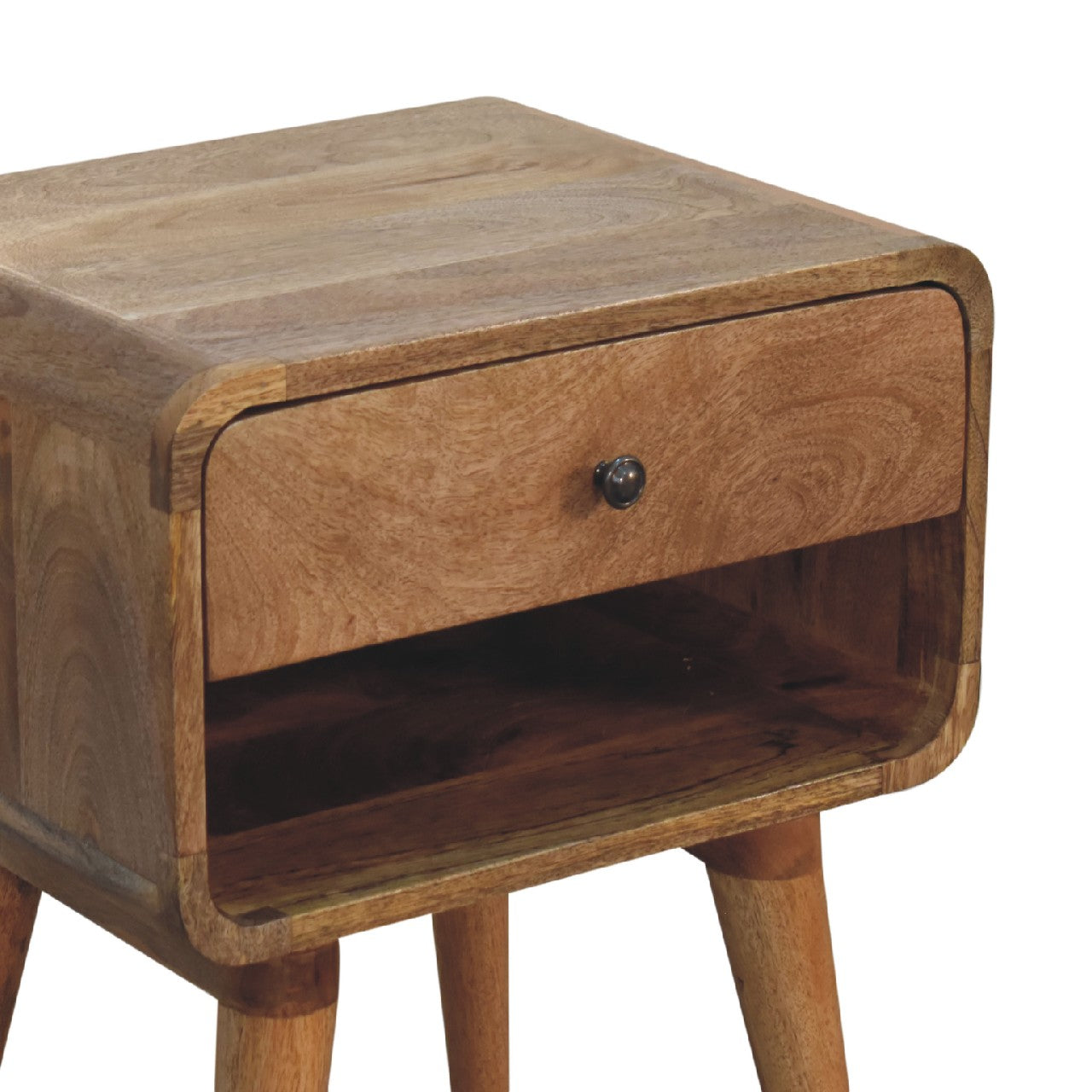 Curved Oak-ish Bedside with Open Slot - CasaFenix