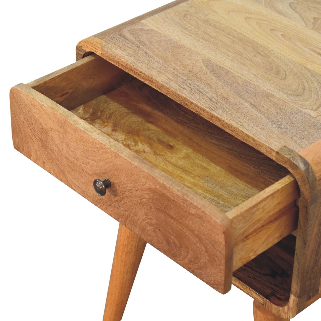 Curved Oak-ish Bedside with Open Slot - CasaFenix