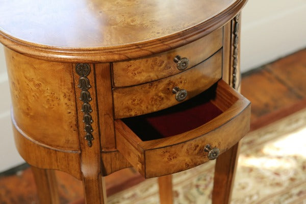 Cheshire Walnut Collection Oval Side Table with 3 Drawers - CasaFenix