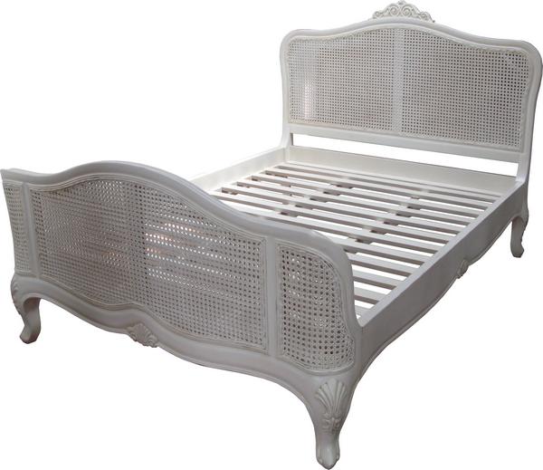 Elegant French Style Solid Mahogany & Rattan Bed - CasaFenix