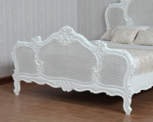 French Louis Style Mahogany & Rattan Bed - CasaFenix