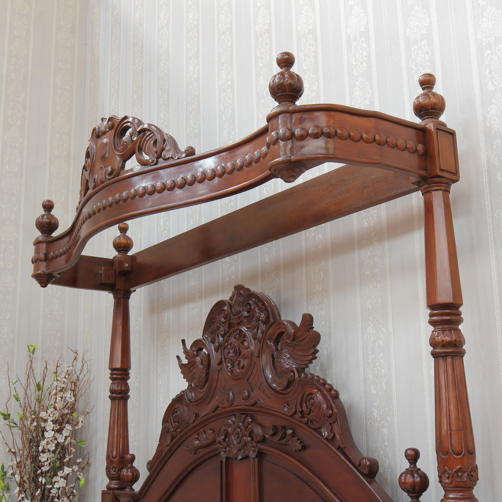 Half Tester Victorian Style Solid Mahogany Bed - CasaFenix