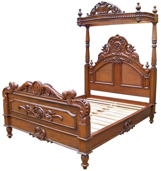 Half Tester Victorian Style Solid Mahogany Bed - CasaFenix