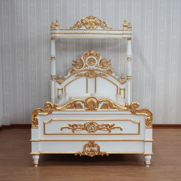 Half Tester Victorian Style Solid Mahogany Bed - CasaFenix