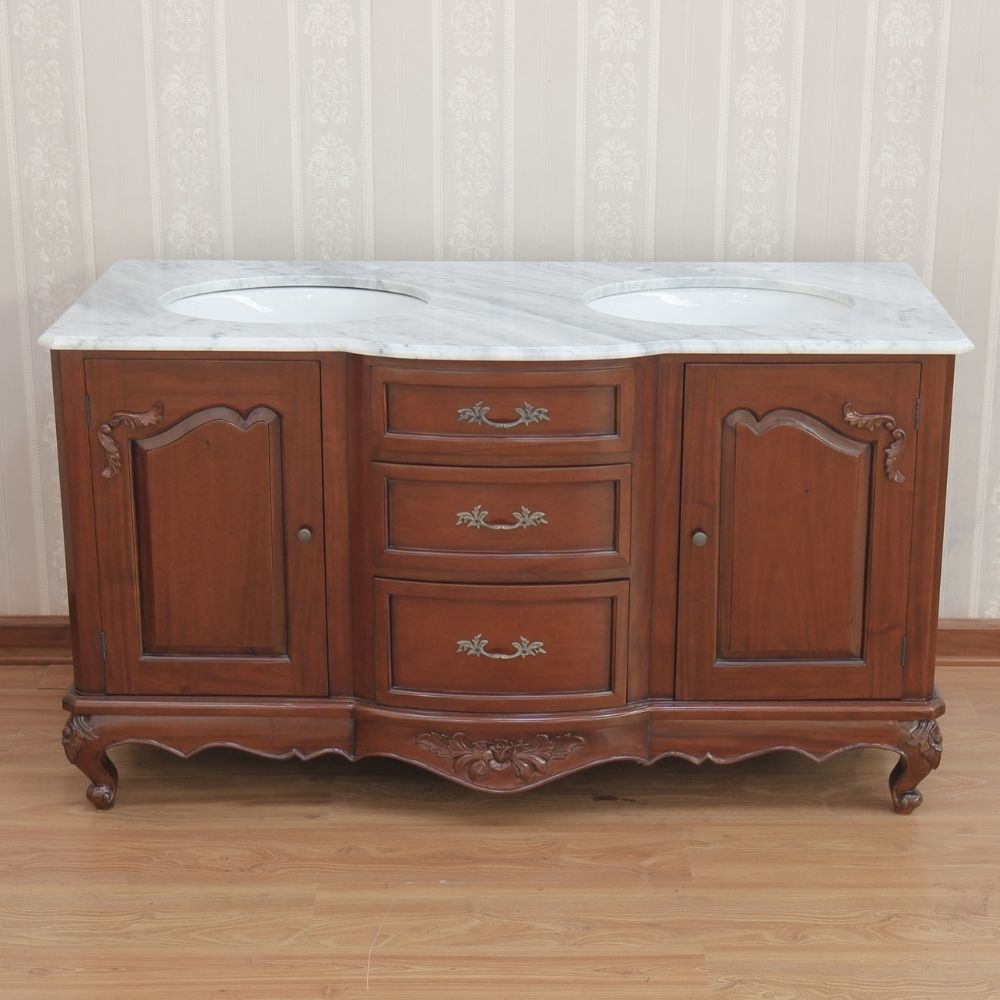 Solid Mahogany French Double Bathroom Vanity Unit With 2 Sinks Marble Top Vanity unit CasaFenix
