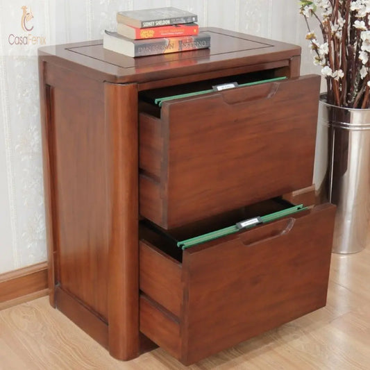 2 Drawer Solid Mahogany Filing Cabinet Contemporary Bude Collection - CasaFenix