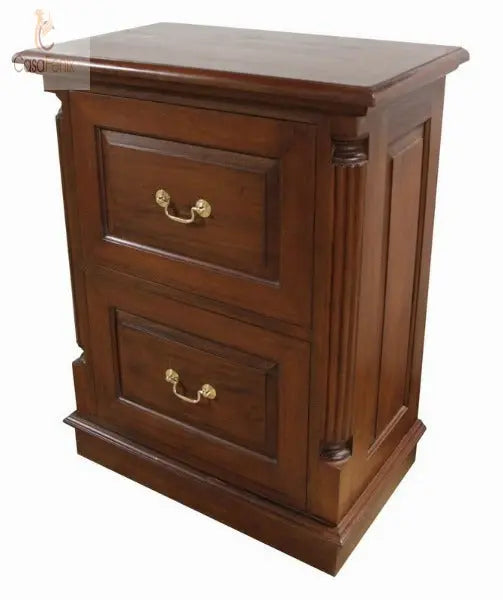 2 Drawer Solid Mahogany Filing Cabinet with Brass Handles Column Georgian Collection - CasaFenix