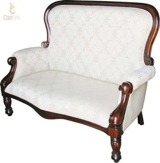 2 Seat Lounge Upholstered Bedroom Sofa Antique Reproduction Solid Mahogany CasaFenix