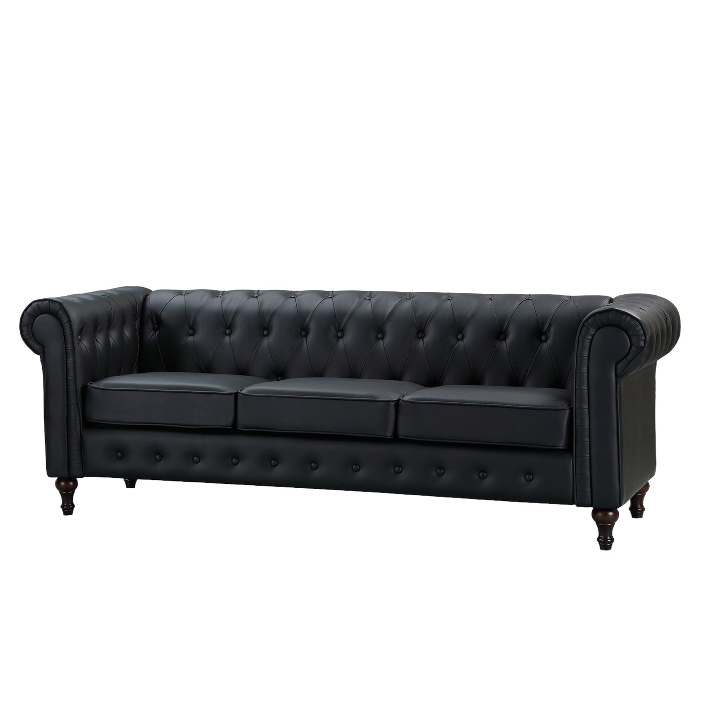 Button Back Rounded Arm Leather Sofa in a box Available in black, brown, cream & grey *** - CasaFenix