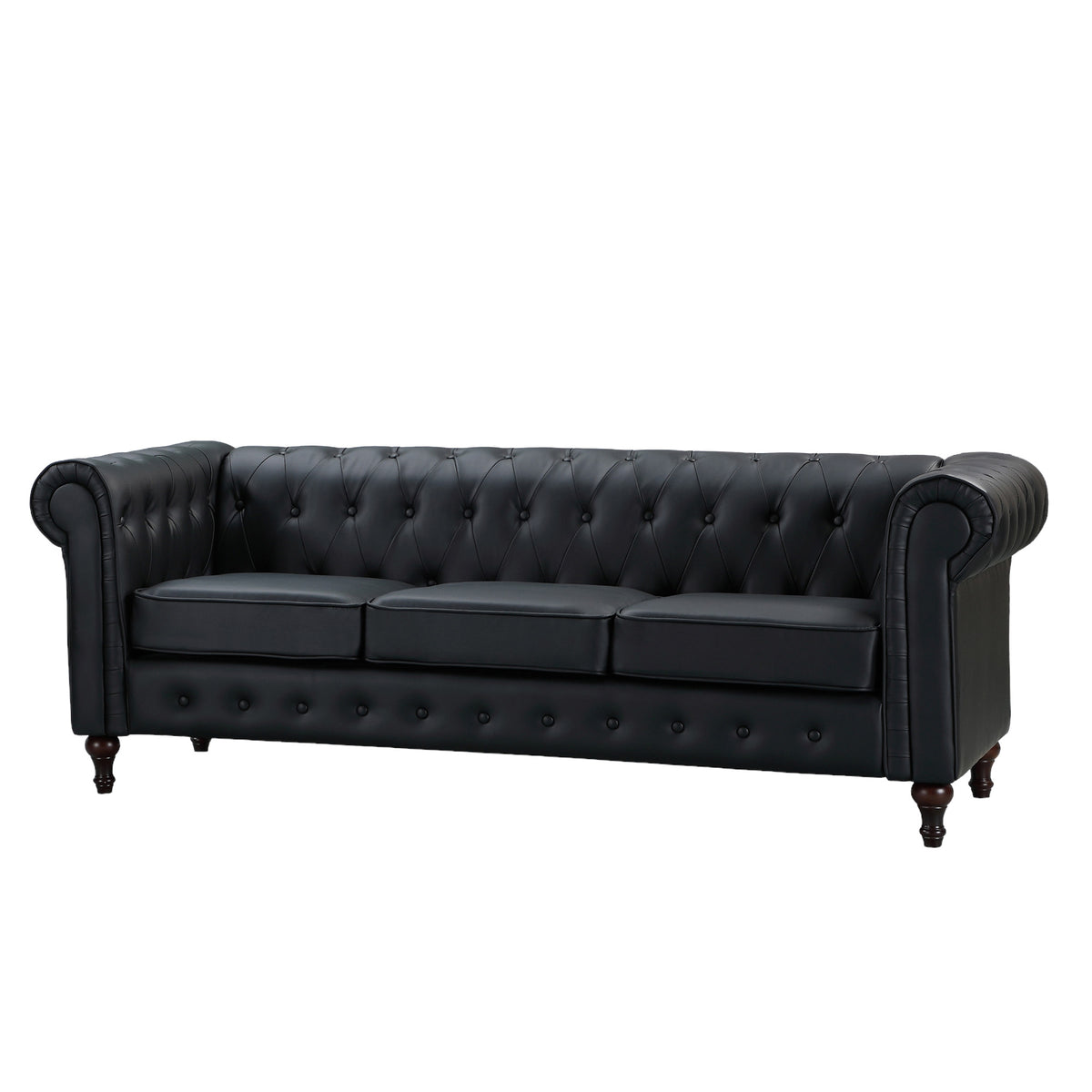 Button Back Rounded Arm Leather Sofa in a box Available in black, brown, cream & grey *** - CasaFenix
