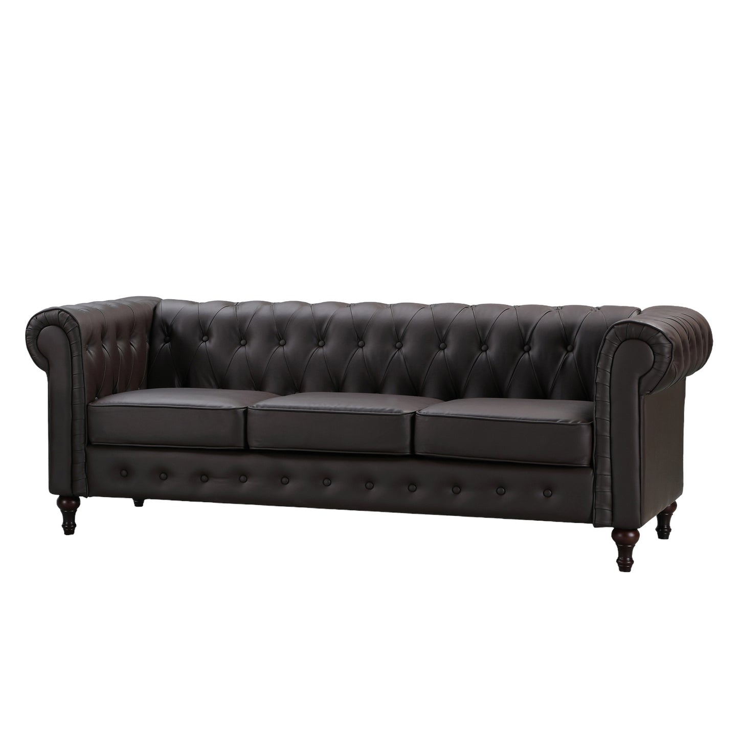 Button Back Rounded Arm Leather Sofa in a box Available in black, brown, cream & grey *** - CasaFenix