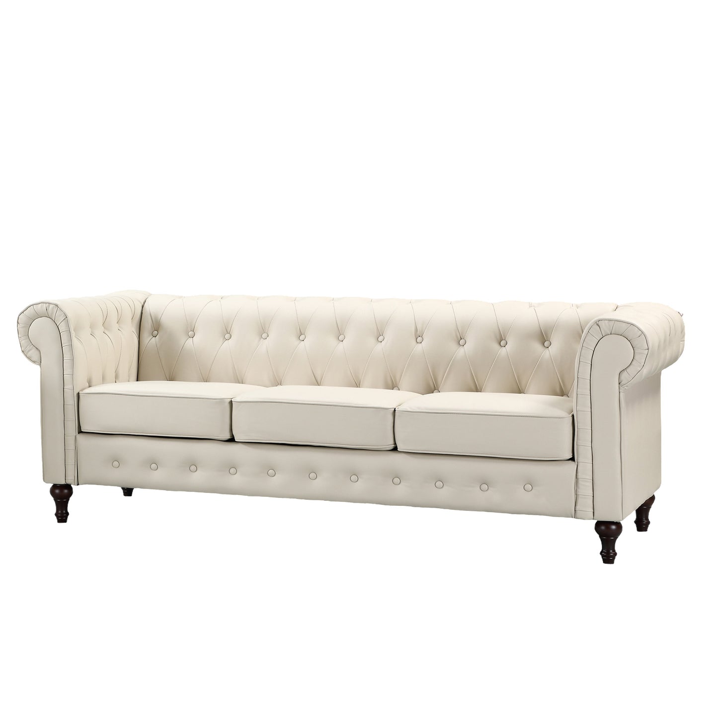 Button Back Rounded Arm Leather Sofa in a box Available in black, brown, cream & grey *** - CasaFenix