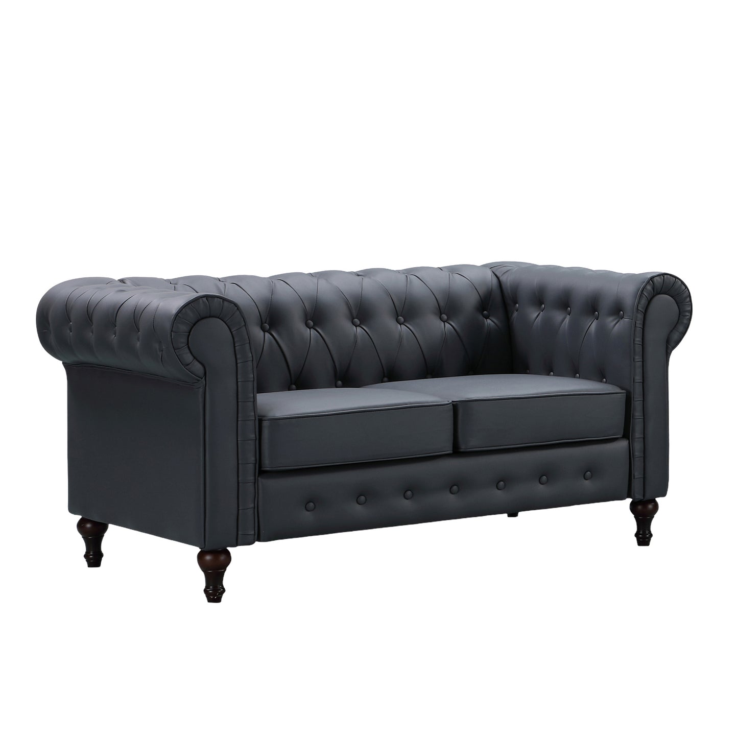 Button Back Rounded Arm Leather Sofa in a box Available in black, brown, cream & grey *** - CasaFenix