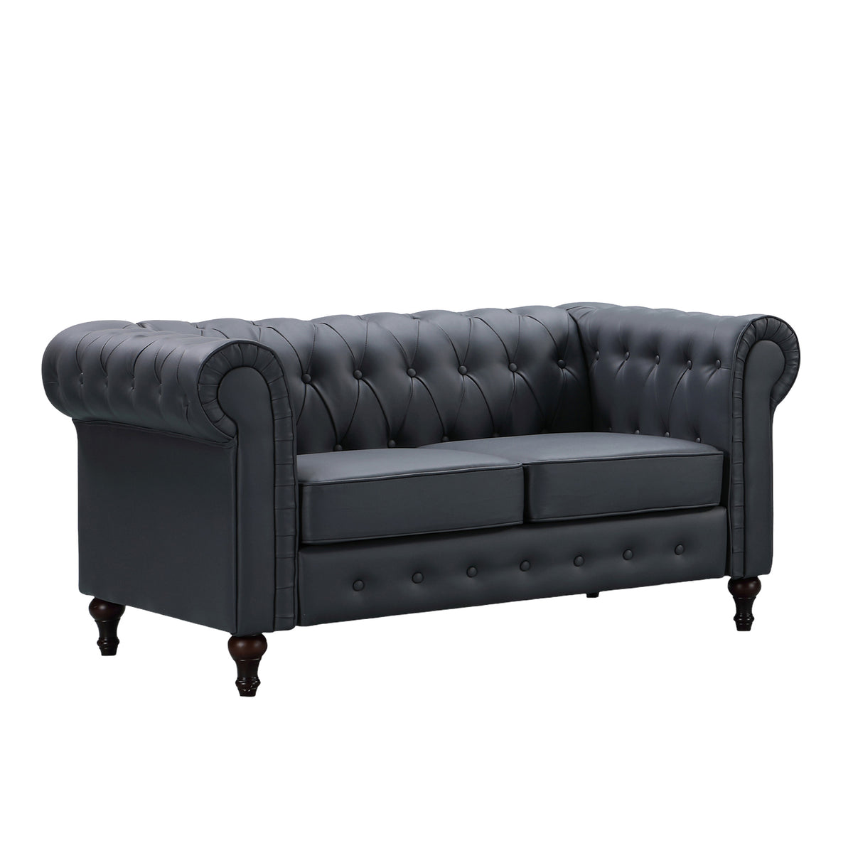 Button Back Rounded Arm Leather Sofa in a box Available in black, brown, cream & grey *** - CasaFenix