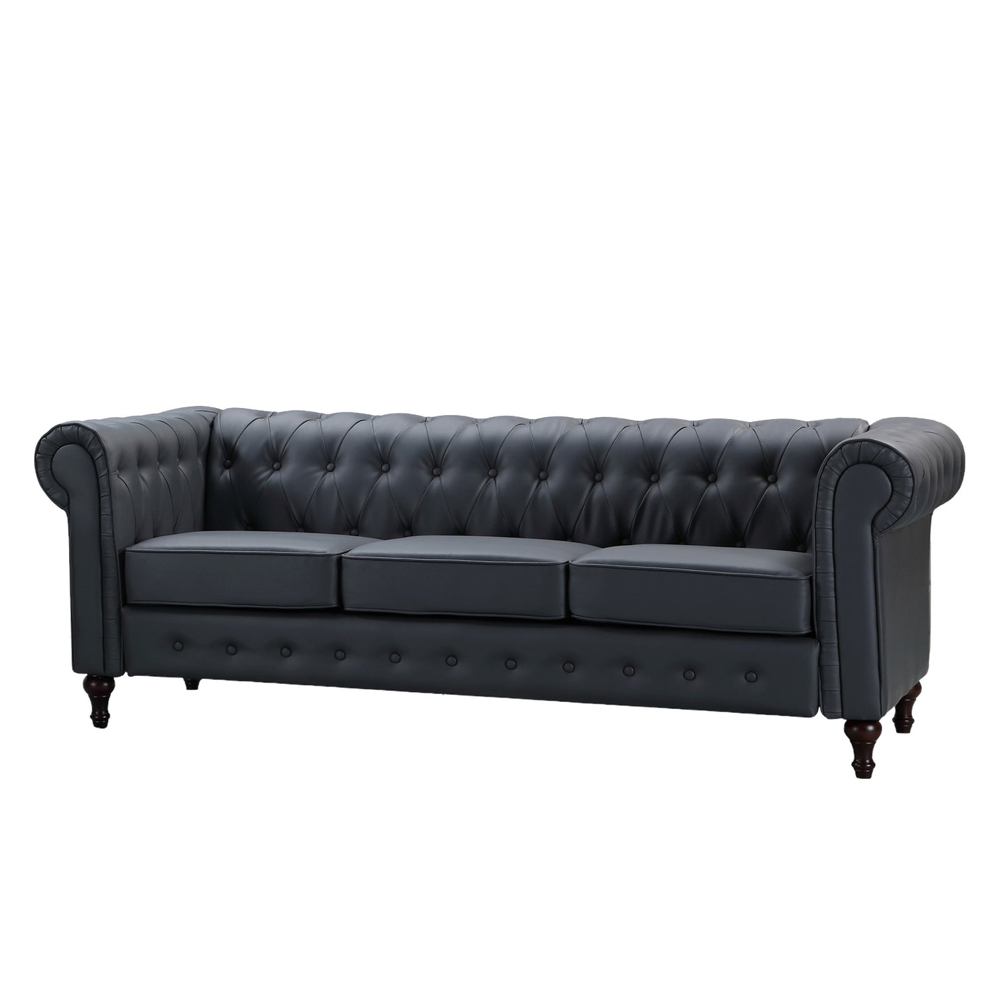 Button Back Rounded Arm Leather Sofa in a box Available in black, brown, cream & grey *** - CasaFenix