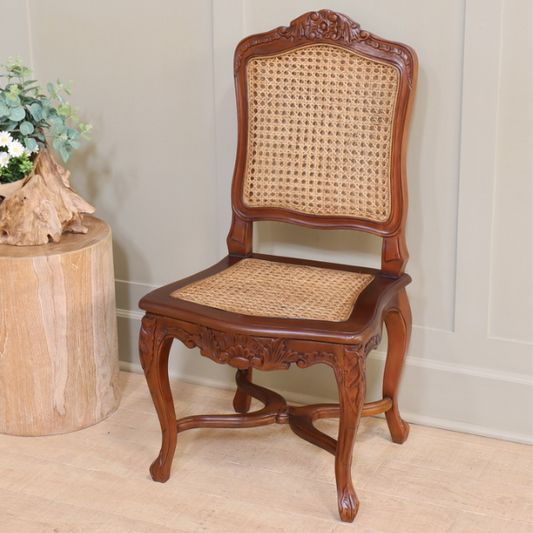French Mahogany Rattan Side Chair  CasaFenix