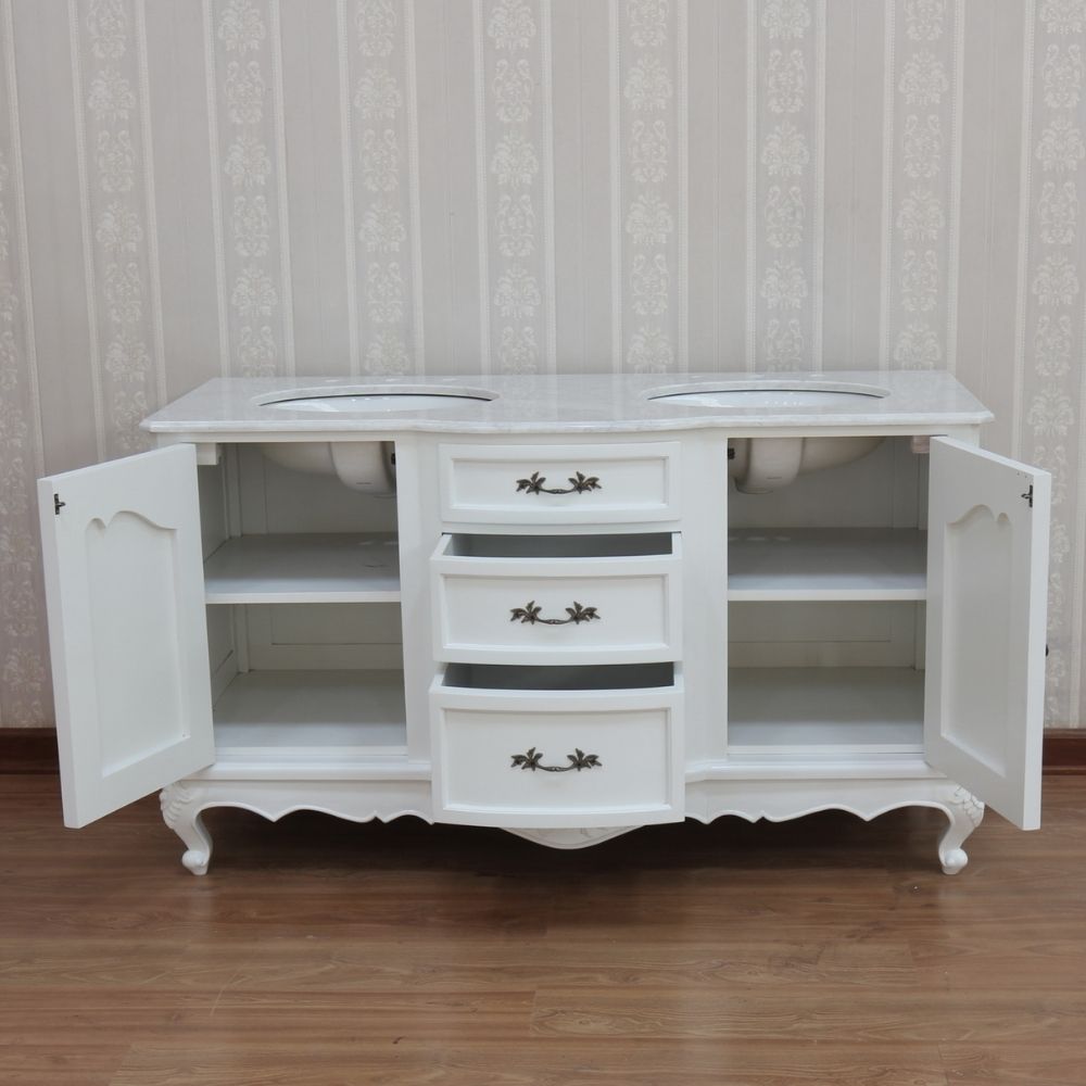 Solid Mahogany French Double Bathroom Vanity Unit With 2 Sinks Marble Top Vanity unit CasaFenix
