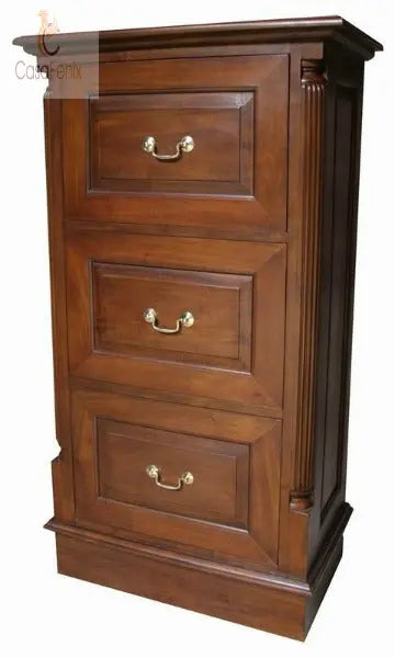 3 Drawer Solid Mahogany Filing Cabinet with Brass Handles Column Georgian Collection - CasaFenix