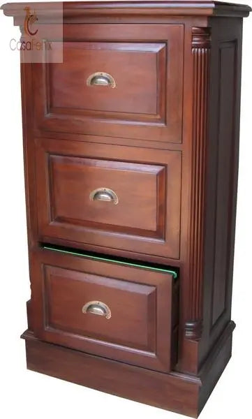 3 Drawer Solid Mahogany Filing Cabinet with Cup Handles Column Georgian Collection - CasaFenix