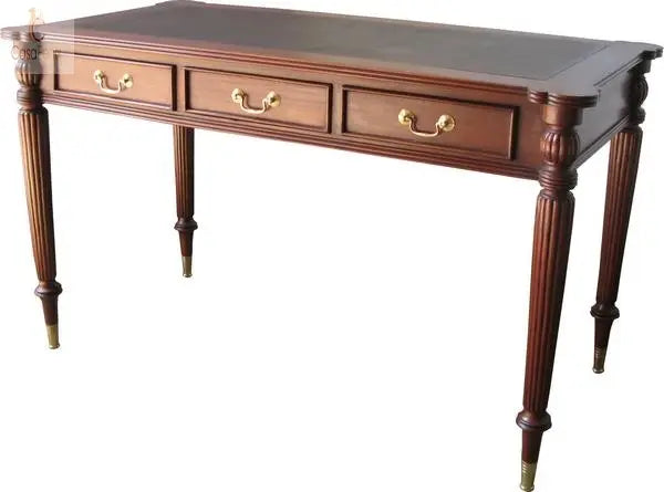 3 Drawer Writing Desk Solid Mahogany Antique Reproduction CasaFenix