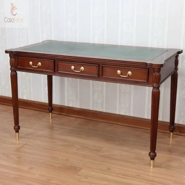 3 Drawer Writing Desk Solid Mahogany Antique Reproduction CasaFenix